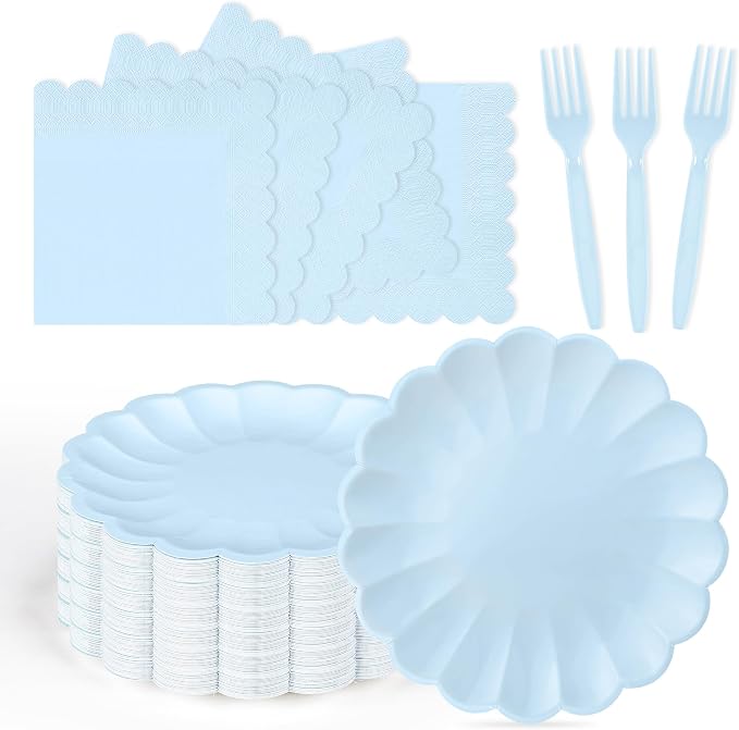 75 Pcs Blue Paper Plates and Napkins Disposable Tableware Set Include Light by Unknown