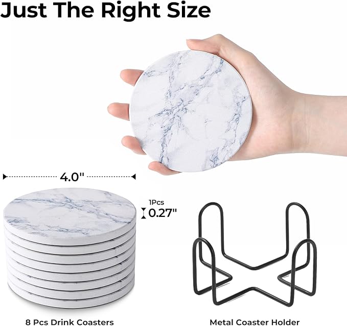 LIFVER Coasters Set of 8 for Drinks, Modern Marble Stone Coaster for Home Patio - Image 2