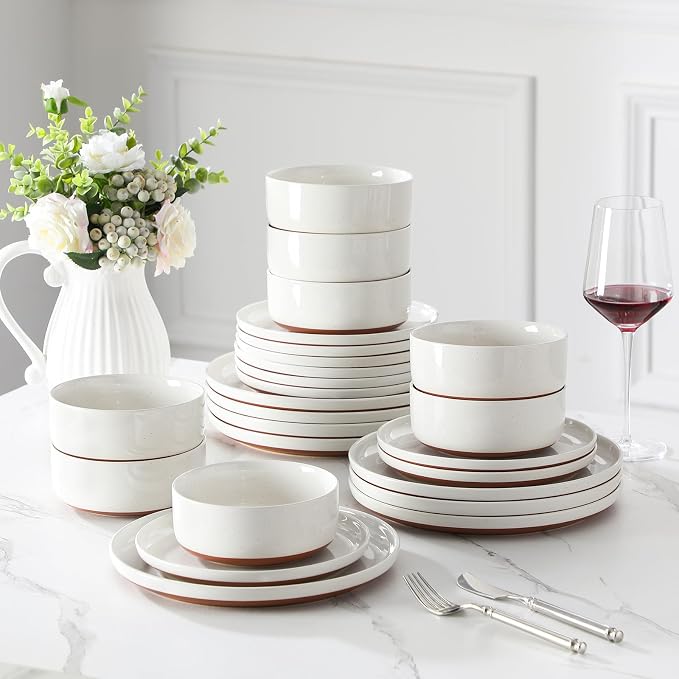 MALACASA Plates and Bowls Sets, 24 Pieces Modern Ceramic Dinnerware Set - Image 6