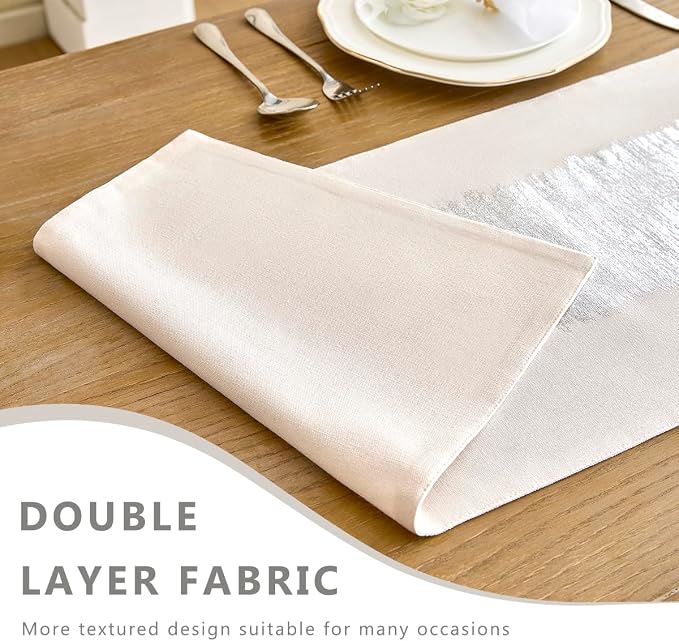 Metallic Style Silver Table Runner, Table Runners 72 Inches Long | Cotton Linen - Image 3