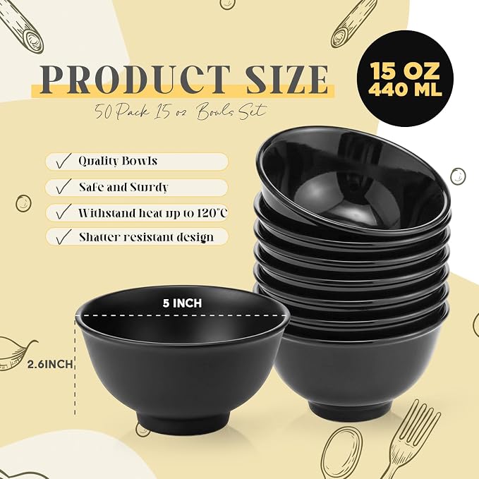 Tioncy 50 Pcs Bowls Set Unbreakable Dessert Soup Salad Bowls - Image 2