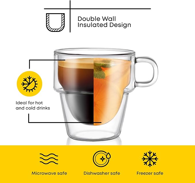 JoyJolt Stoiva Double Wall Insulated Espresso Glass Cups – 5 oz. Shot Cup - Image 4