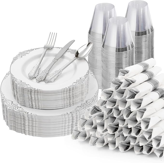 Bestluck 350PCS Silver Plastic Plates by Bestluck