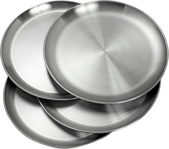 CAMBUY Stainless Steel Plates 9 inch 10 Pcs Metal Dinner Dishes Plate Set | - Image 4