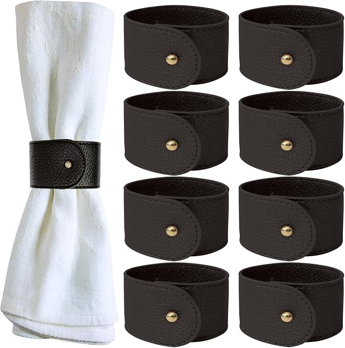 Luxury Leather Napkin Rings Set of 8, Morgan Faux style, Modern Cuff Design by Homewear