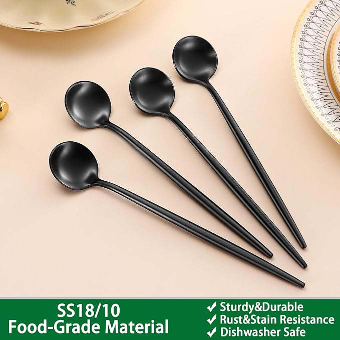 DEHOV 4 PCS 6.7 Inches Satin Black Stainless Steel 18/10 Coffee Spoons - Image 3