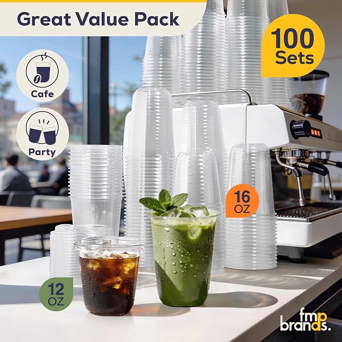 Fit Meal Prep 100 Pack 16 oz Round Bottom Clear Plastic Cups - Image 8