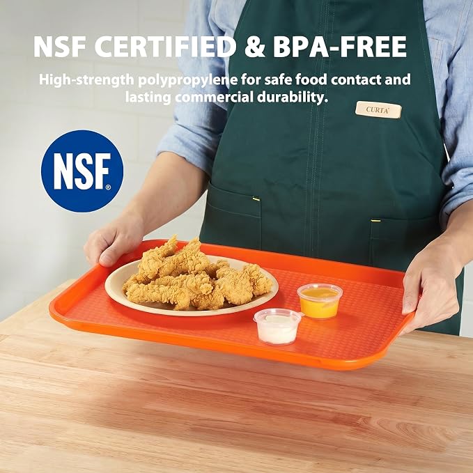 Fast Food Trays Bulk 6 Pack, 12 x 16 Inch Orange Plastic Lunch Tray, NSF - Image 4