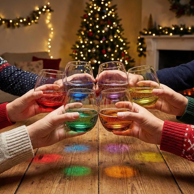 ColoVie Stemless Wine Glasses set of 6, Colored Cocktail Cups, Party Glass | - Image 4