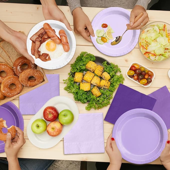 CMUSKO Lavender Party Supplies-150Pcs Purple Plates and Napkins Kit Serves 50 - Image 6