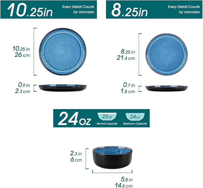 vancasso PLAYA Plates and Bowls Sets, 12 Pieces Blue Dinnerware Sets - Image 2