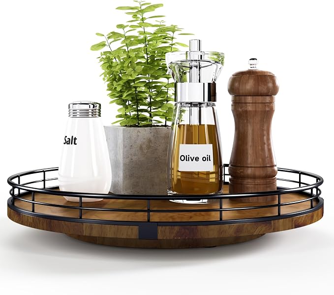 AMH 12-Inch Farmhouse Oak Lazy Susan Organizer, Walnut Finish | Smooth rotating by AMH
