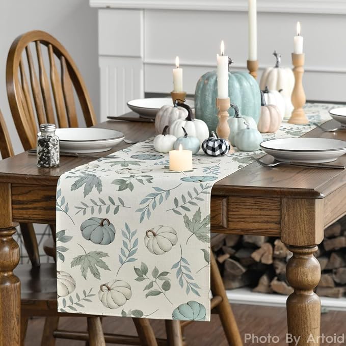 Artoid Mode 210 GSM Fall Table Runner 13x90 Inch Home Party Decor | Blue - Image 3