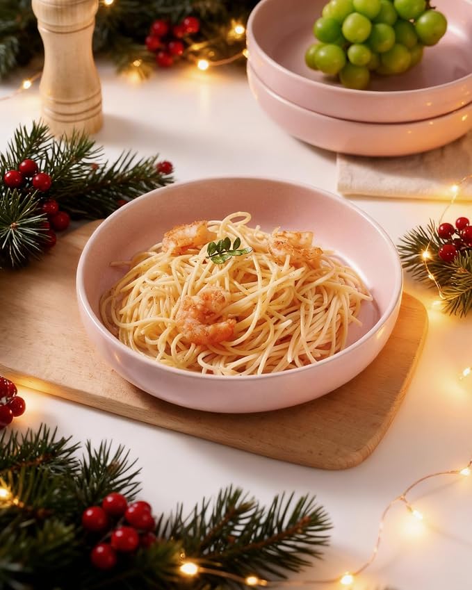 famiware Milkyway 33 oz Pasta Bowls Set of 6, Light Pink | Double Reactive Glaze - Image 3