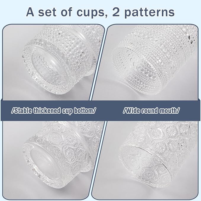 Drinking Glasses Set of 4, 16oz Textured Flower Design Cocktail Glasses - Image 6