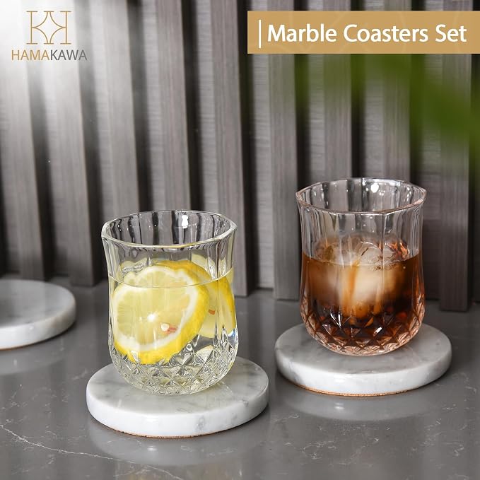 Real Natural Marble Coasters Set of 4, Carrara White Coaster 4 inch, Modern - Image 2