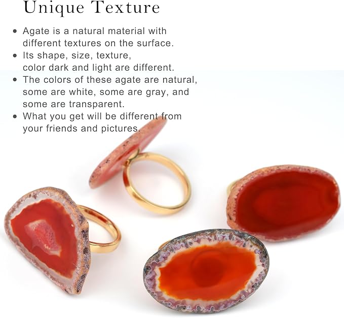 CozyTower Agate Napkin Rings Set of 4, Unique Geode Napkin Rings | Gold Napkin - Image 3