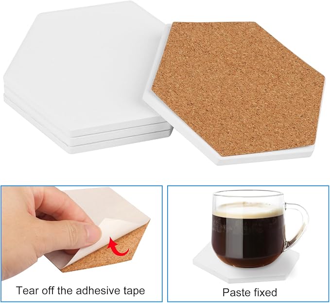 50 Pieces 3.75 Inch Hexagon Blank Ceramic Coasters, Unglazed Ceramic Tiles - Image 3