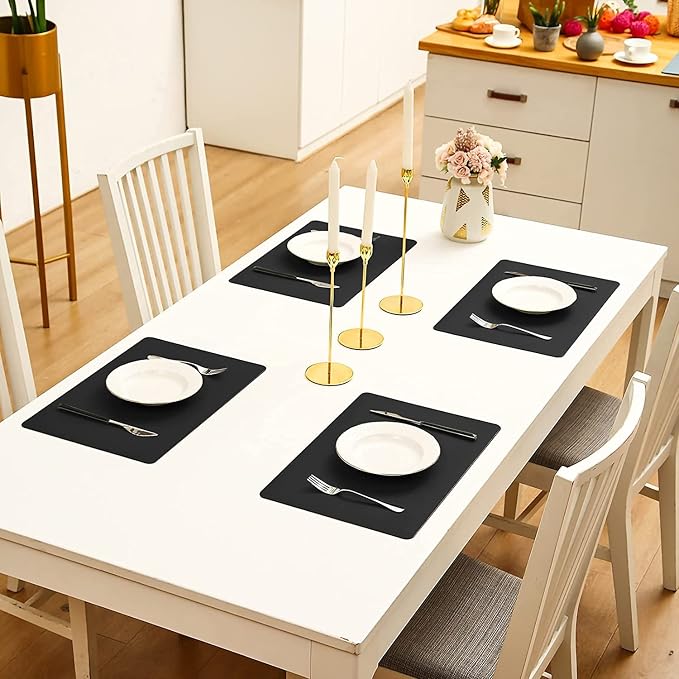 Vinjiasin Placemats Set of 8 Black Leather Place Mats - Image 6