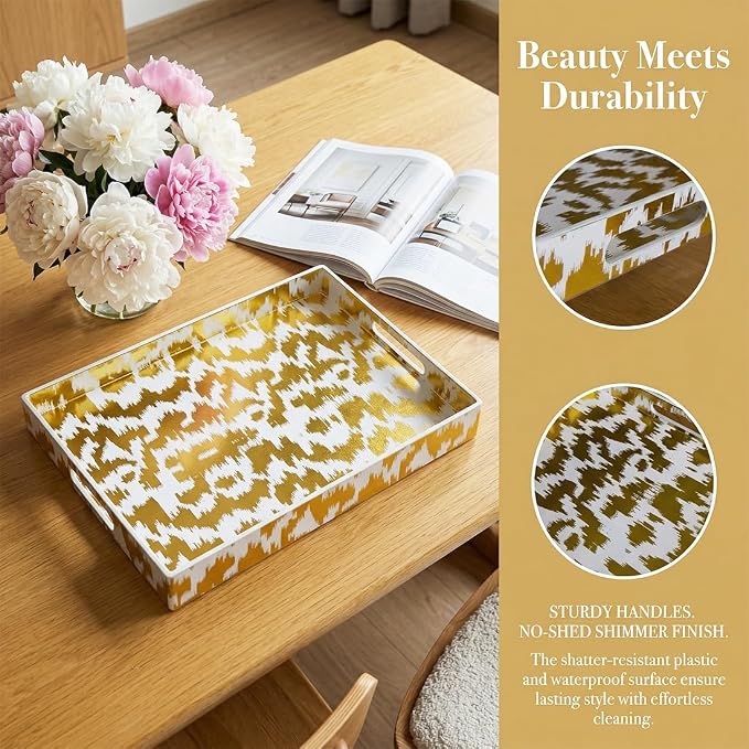 White & Gold Glitter Abstract Serving Tray - Image 2