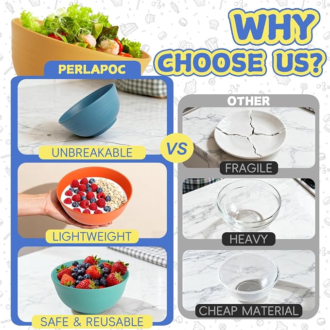 Wheat Straw Bowls, 26 OZ Cereal Bowls Set of 6, Unbreakable Salad and Soup Bowls - Image 4