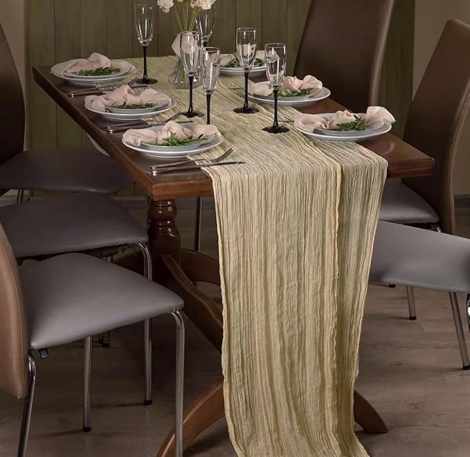 6Pack Beige Cheesecloth Table Runner 17x108 inch Beige Table Runner | Boho - Image 2