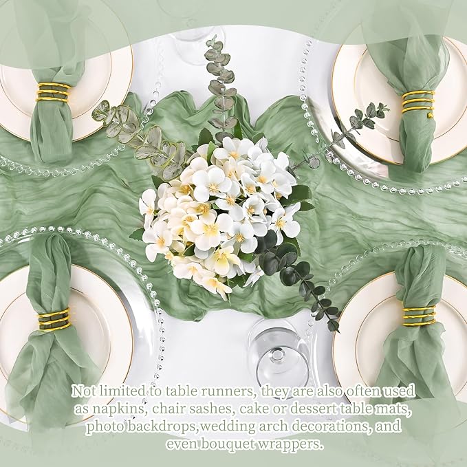 4 Pack Sage Green Table Runner 17 x 108inch Cheesecloth Table Runner Boho Gauze - Image 7