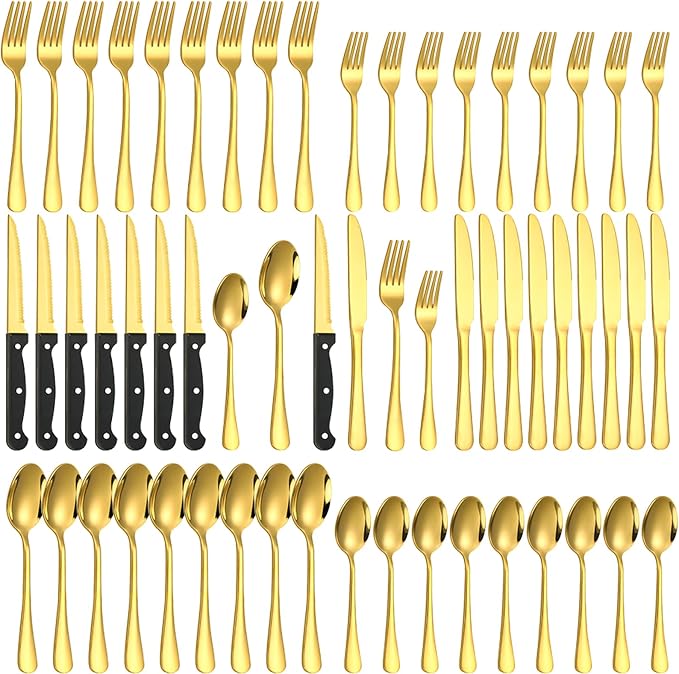 60-Piece Gold Silverware Set by Lazycorner