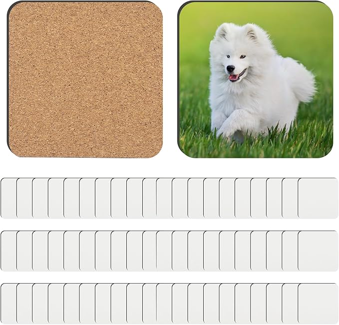 60 Pcs Sublimation Coasters Blanks, 3.93 x 3.93 Inch, MDF Cork | Sublimation by Guiqulai