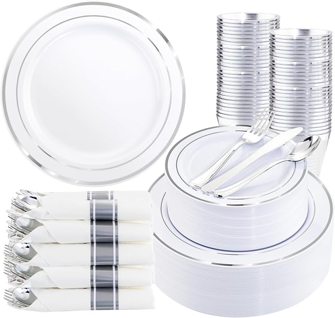 350Piece Silver Plastic Dinnerware Set by WDF
