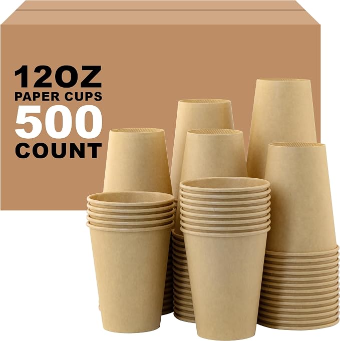 12 oz 500 Pack Disposable Coffee Cups, Bulk Brown Disposable Paper Cups by COOLCAP