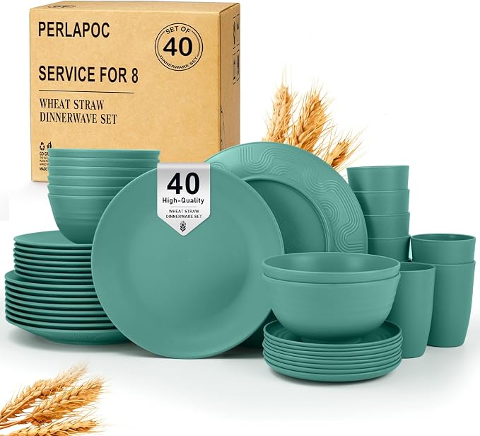 Wheat Straw Dinnerware Sets 40 PCS Unbreakable Dishes Set by Perlapoc