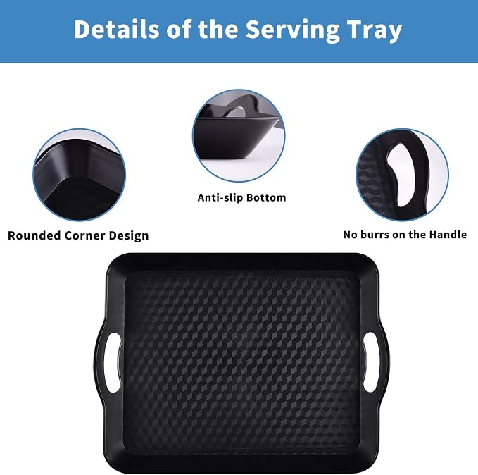 Plastic Tray with Handles, 2 Pack Multi-Purpose Rectangular Non Slip Restaurant - Image 4