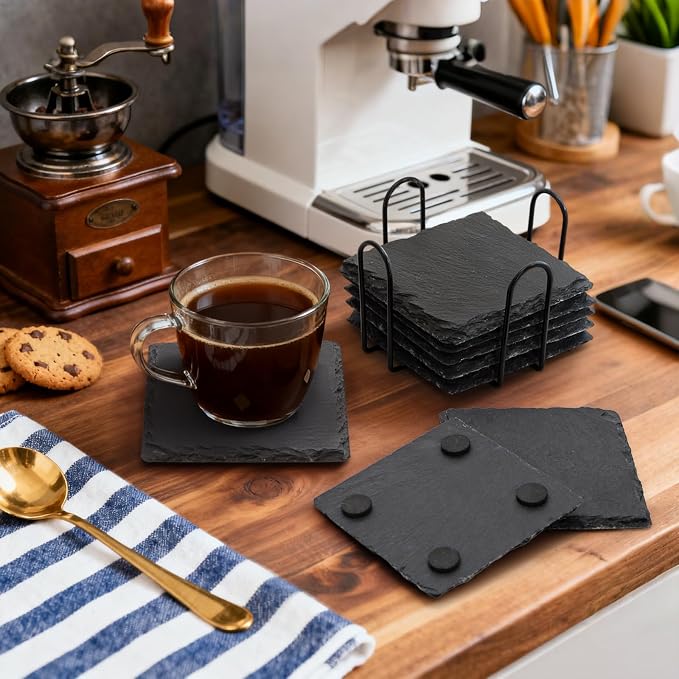 ZOOFOX 24 Pieces Drink Coasters, 4 Inch Square Slate Stone Coaster - Image 7