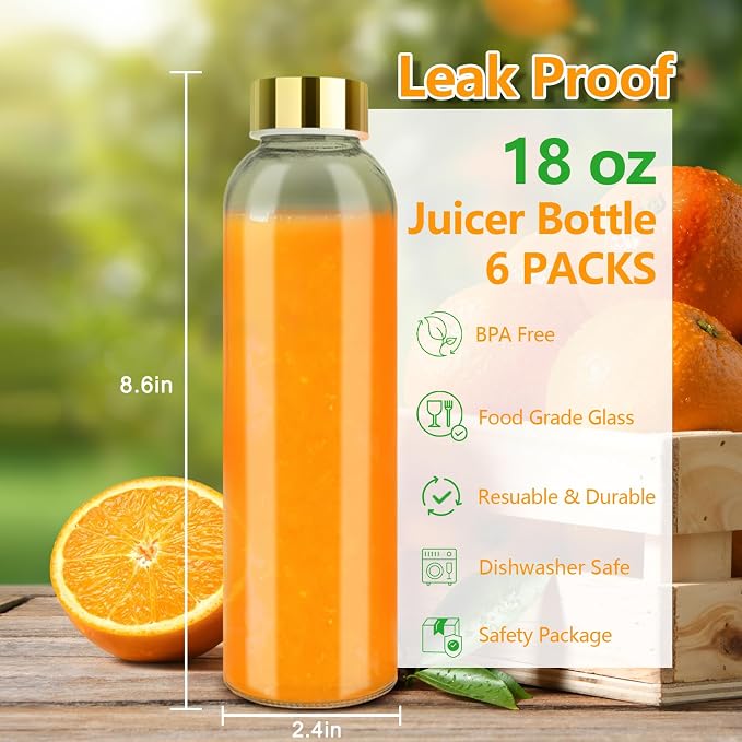 Zukro 18 oz Glass Juice Bottles - Image 2
