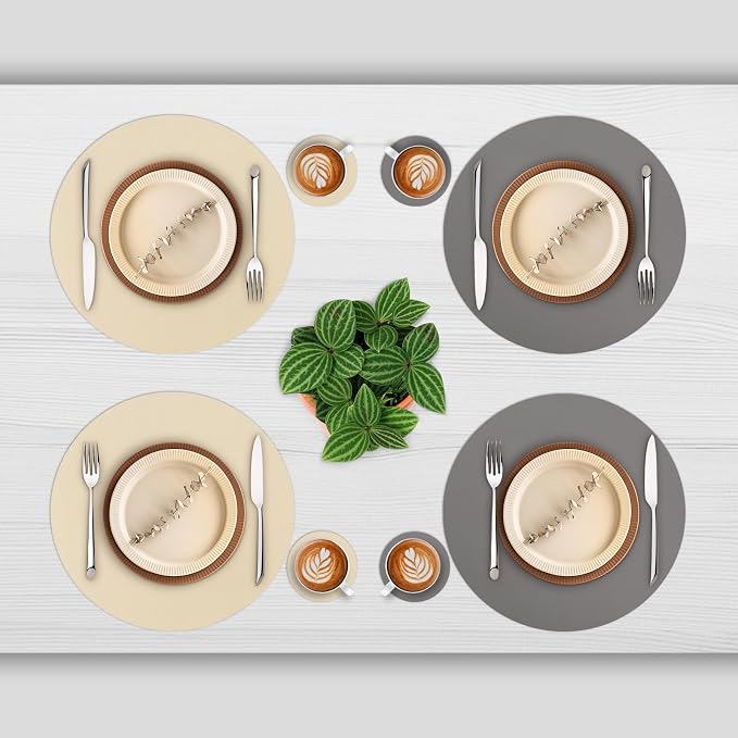 Myir JUN 15 Inches Round Placemats Set of 4 Faux Leather Place Mats | - Image 2