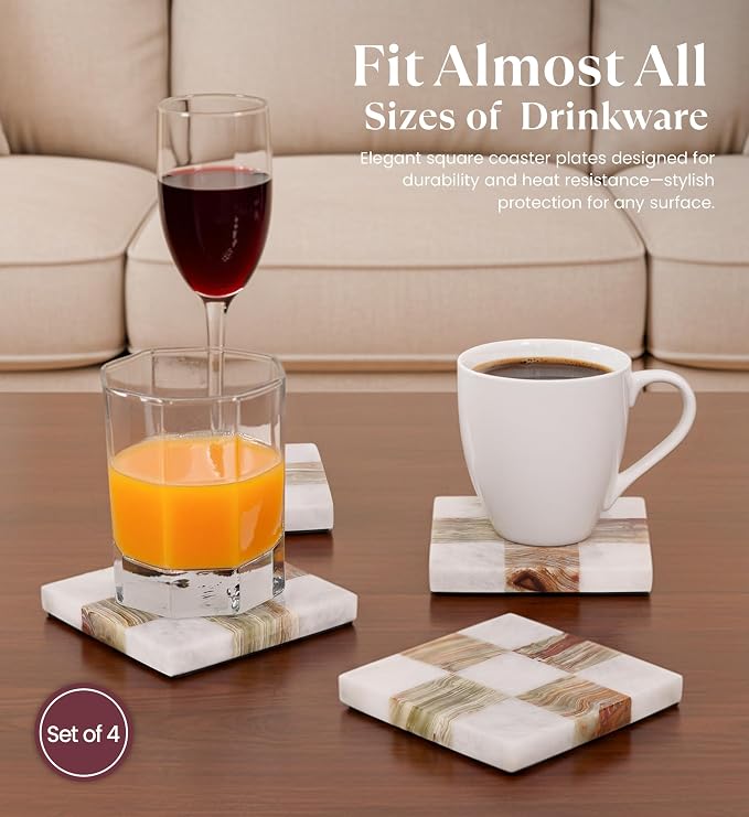 Marble Coasters Set of 4, Decorative Checkered Cup Coaster - Image 2