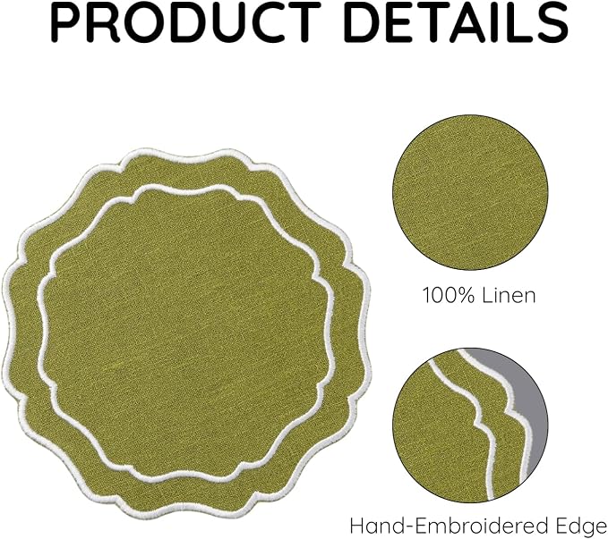Drink Coasters Set of 6, 6x6 inch, Absorbent Linen Drink Mats - Image 4