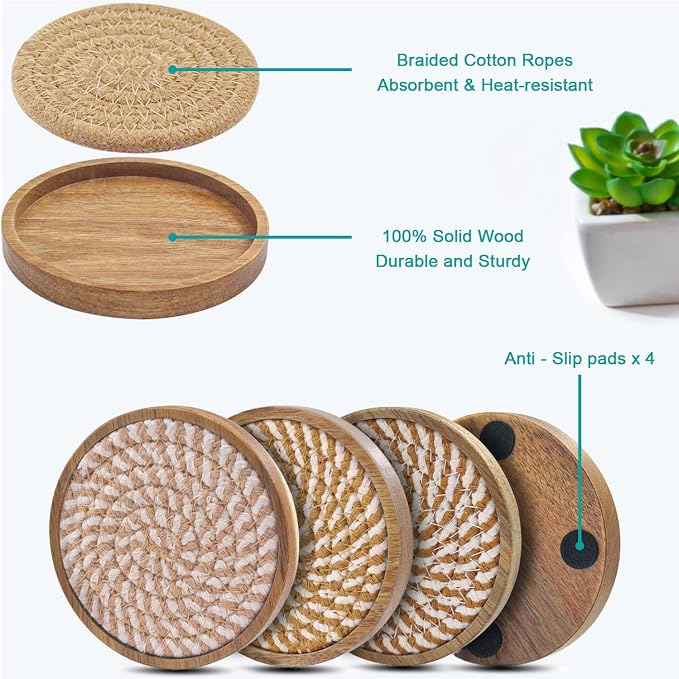 Eykao 5 Pack Coasters for Drinks Absorbent, 4.3 inches Cork Coasters for Coffee - Image 5