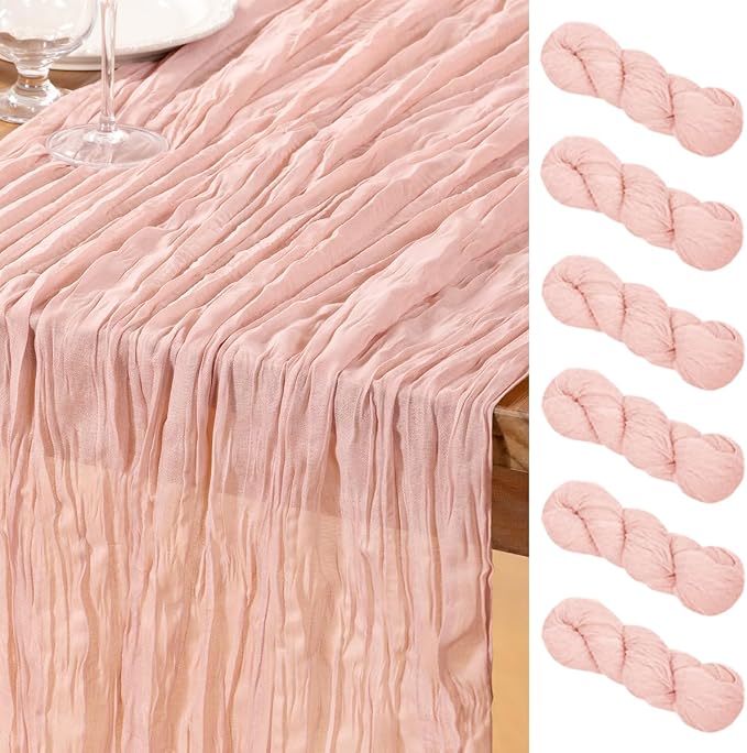 DeZerlor Dusty Pink Cheesecloth Table Runners 6 Pack Summer Boho Runners | by DeZerlor