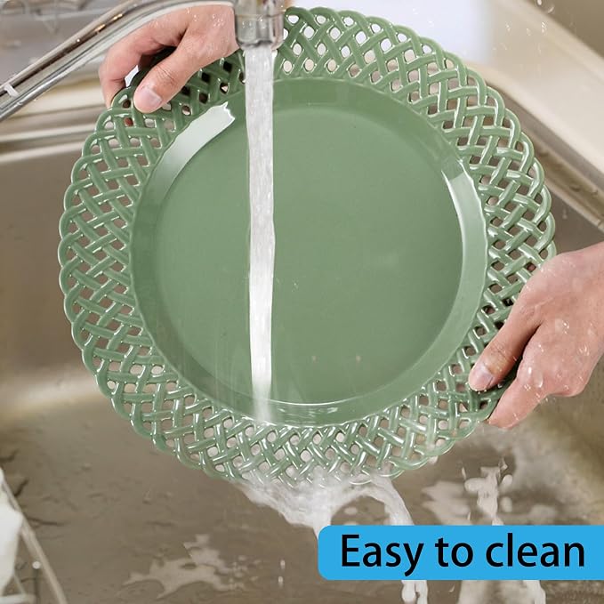 Graceful Basketweave Wide Rim 12 inch Dinner Plates, Extra Large Round Platter - Image 7