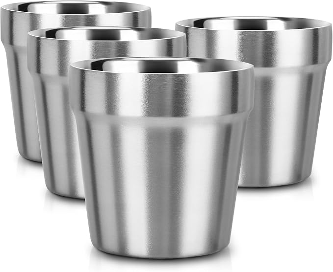 Beasea Mini Stainless Steel Cups, 6 oz Set of 4 Metal Drinking Cups, Stackable by Beasea