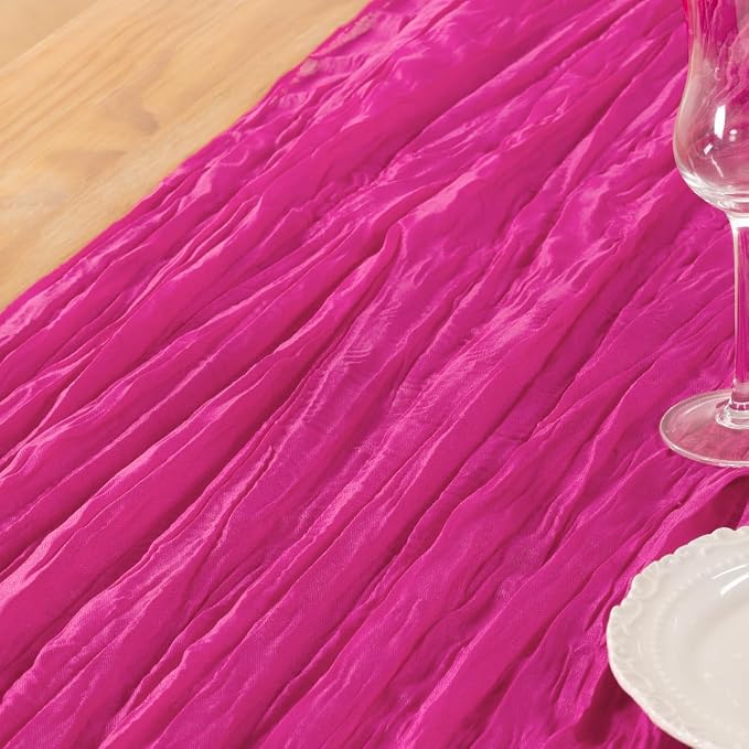DeZerlor Hot Pink Cheesecloth Table Runners 4 Pack Summer Boho Runners | - Image 6