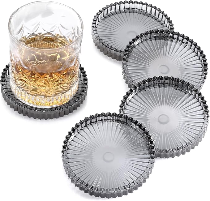 Modern Clear Coaster Set of 5- Glass Coasters by Unknown