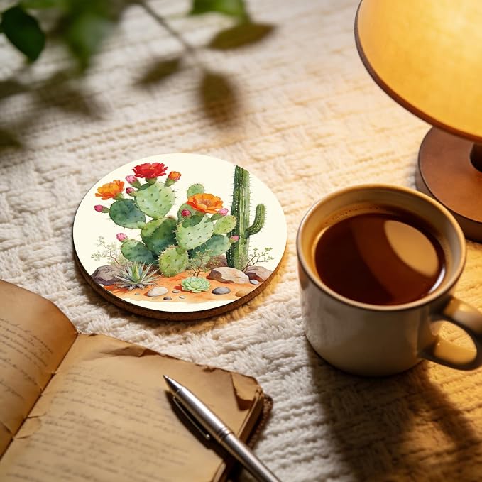 10pcs Coasters for Drinks Funny Cactus Absorbent Coasters Set Round Tabletop - Image 5