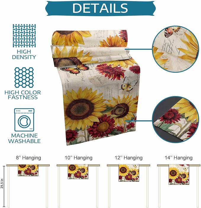 Sunflower Farmhouse Table Runners 72 Inches Long, Spring Summer Retro Table - Image 8