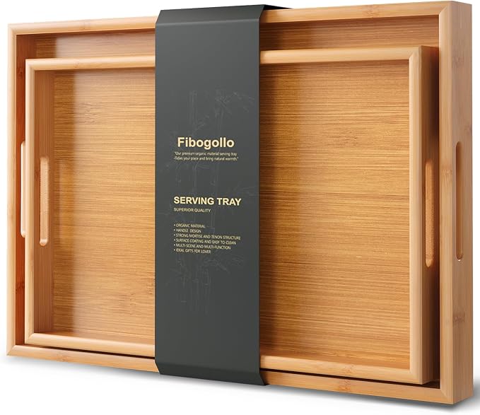 Fibogollo Bamboo Set of 2 Serving Tray by Fibogollo