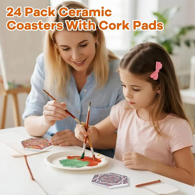 24 Pcs Ceramic Tiles for Crafts White Ceramic Coasters for Crafts - Image 6
