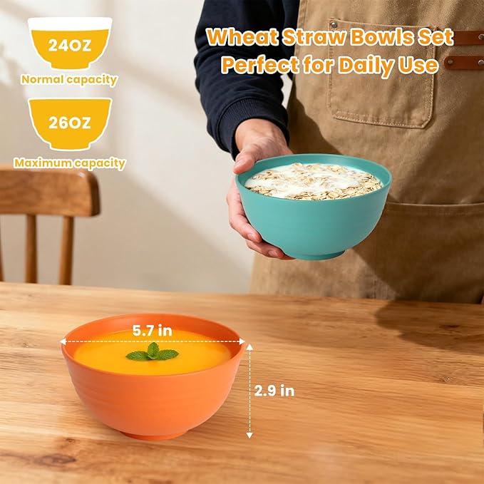 Plastic Bowls Alternative, Unbreakable Wheat Straw Cereal Bowls 8 PCS - Image 2