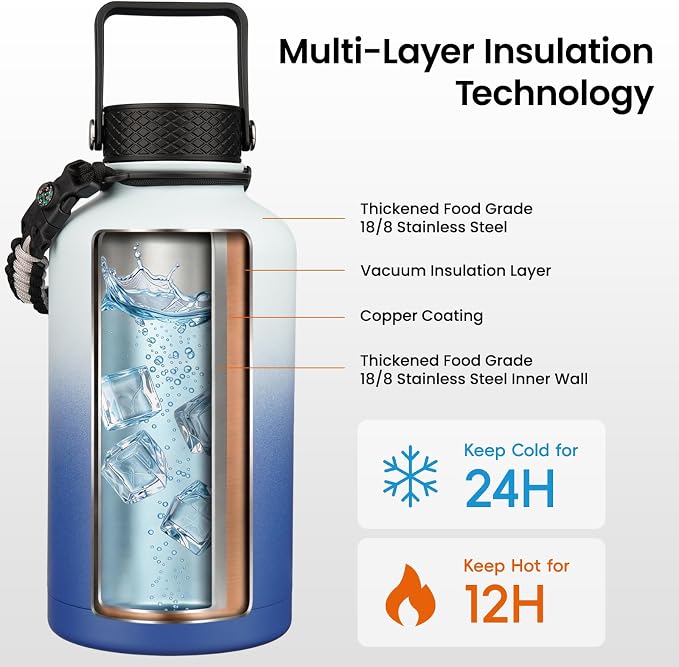 Konokyo 87 oz Insulated Stainless Steel Water Bottle Jug - Image 3